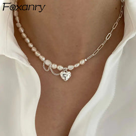 Heart Tag Necklace - Chain & Pearls