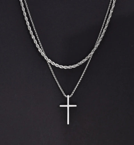 Mens Cross Necklace and Chain Set